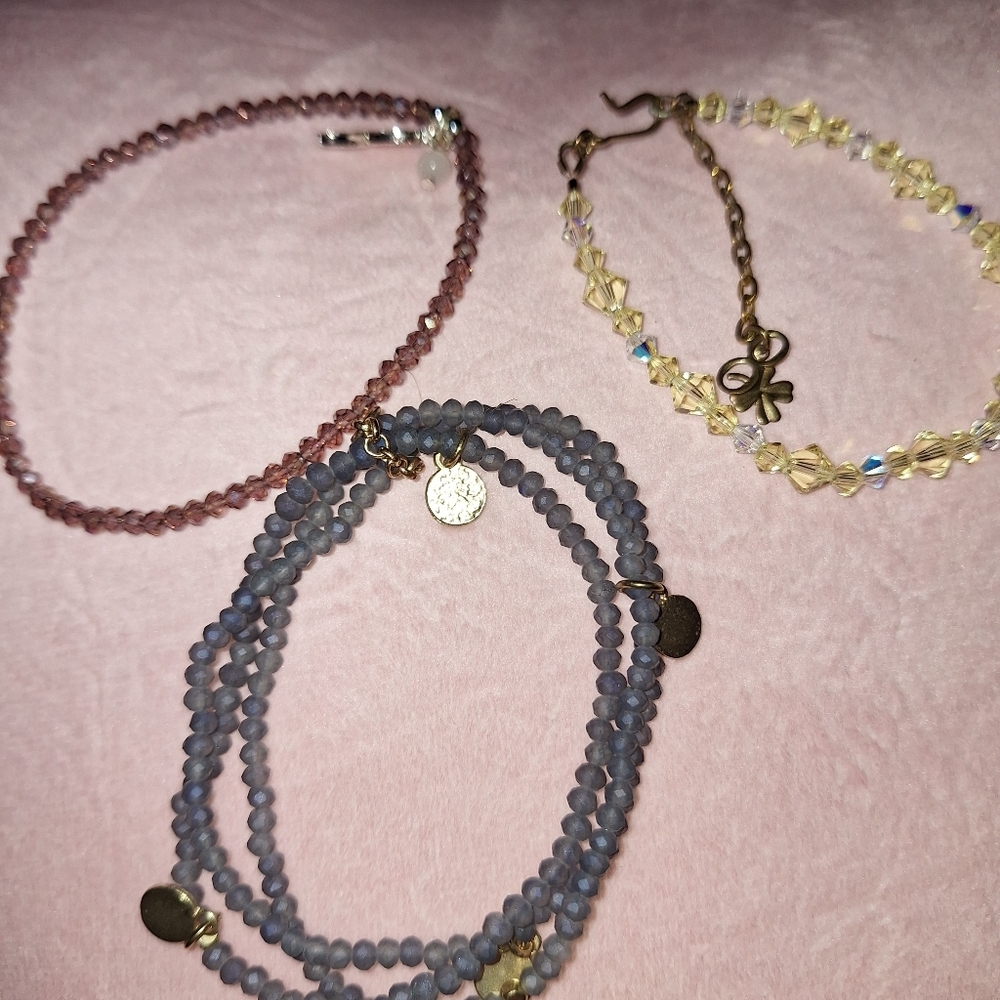 Multi-Color Beaded Bracelet Set Yellow, Pale Blue, Pink